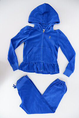 Juicy Couture Girls Tracksuit Set Size M Medium Zip Jacket Joggers Blue Velvet