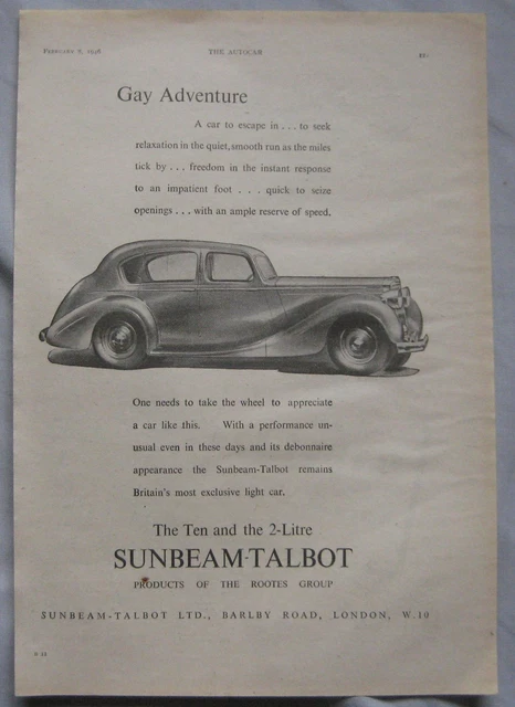 1946 Sunbeam-Talbot Ten and 2-Litre Original advert No.3 1946 Sunbeam-Talbot Ten and 2-Litre Original advert No.3