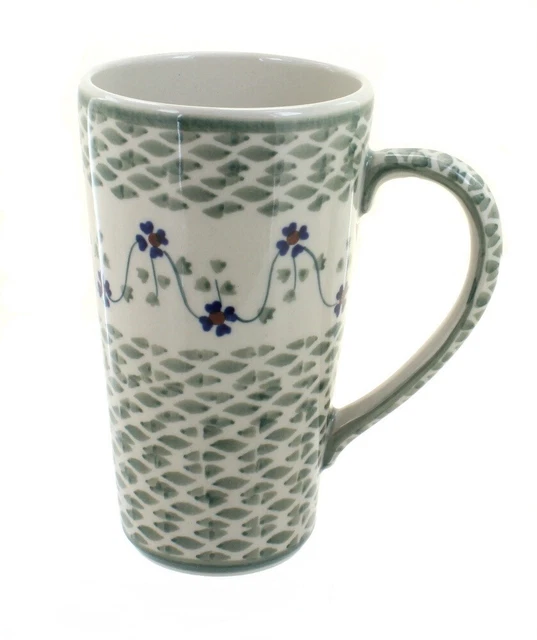 Blue Rose Polish Pottery Sage Floral Large Coffee Mug