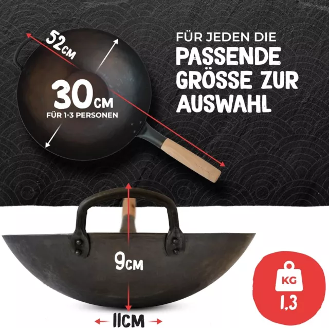 Wok mit Wokring - Wokpfanne aus Karbonstahl mit Holzgriff  *sehr gut* 3