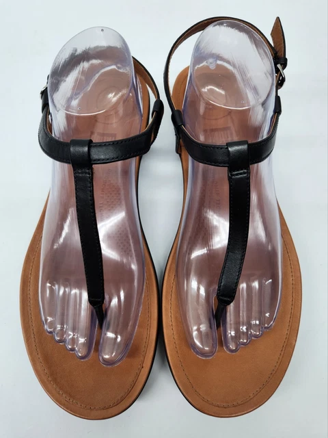 FITFLOP L36-001 Womens Size 10 Black Leather T-Strap Thong Buckled Sandals 2