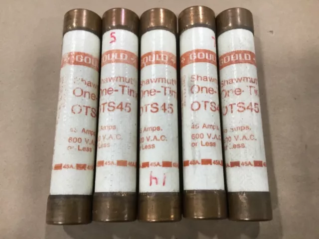 Lot Of 5 Gould Shawmut OTS45 Fuses One Time Fuse 600V 45A 45 Amp Class K5 #33F4