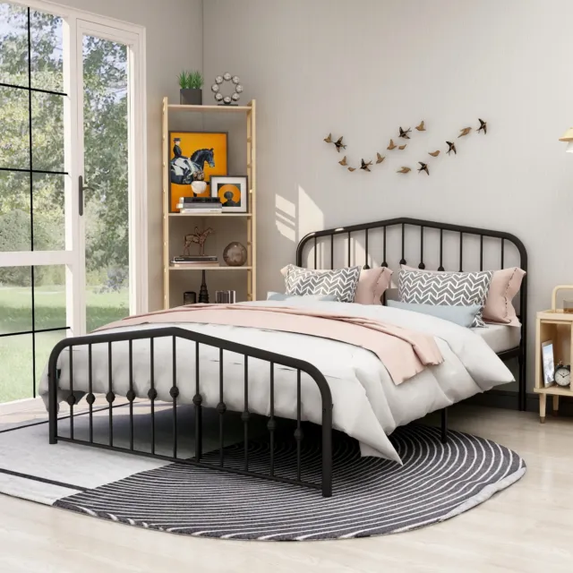 Heavy Duty Metal Bed Frame with Headboard and Footboard Mattress Foundation