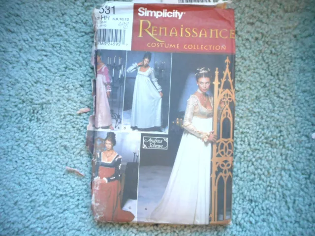 Simplicity 9531 misses Renaissance costume dresses Sizes 6-12 UNCUT (P)