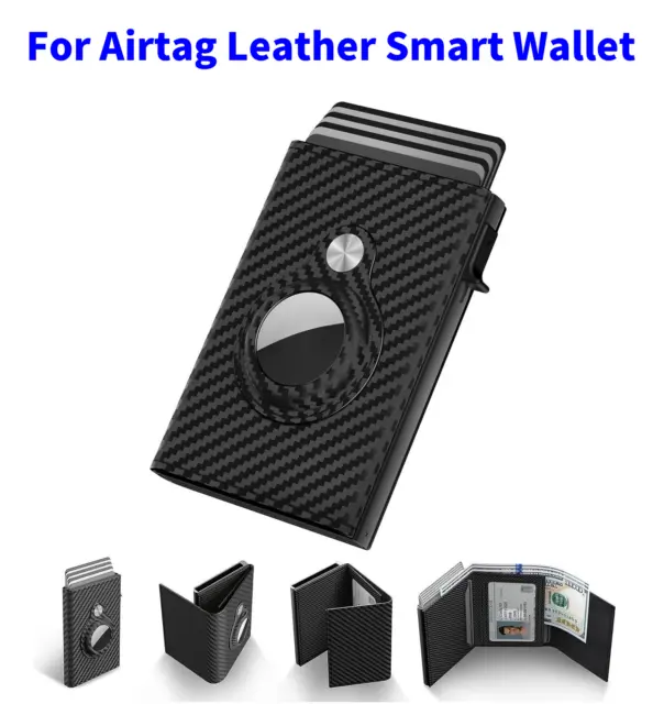 For Airtag Leather Smart Wallet Compatible Apple Air Tag Mens Wallet Card Holder