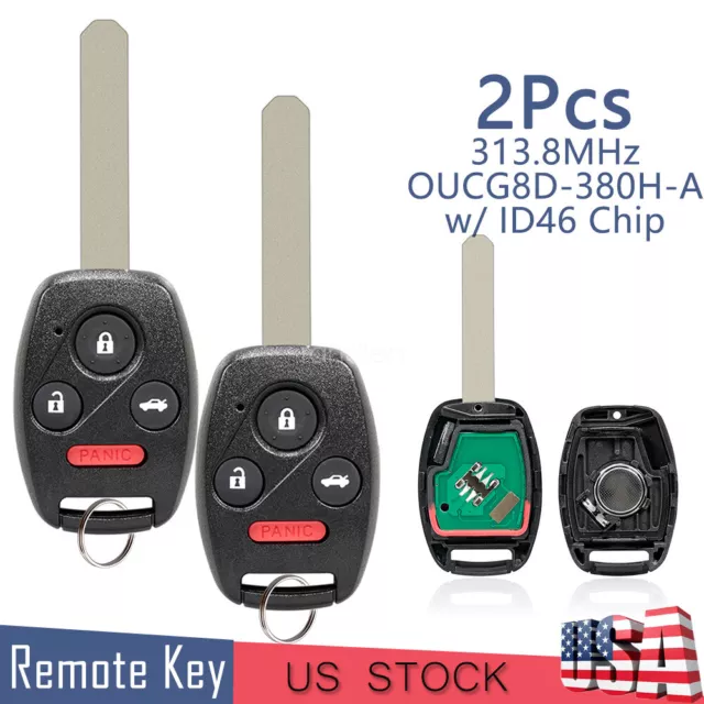 2 Car 4B Remote Key Fob for Honda Accord Sedan Coupe LX EX EXL SE EXV6 2003-2007