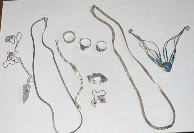 Lot of Vintage Sterling Silver Necklaces Rings Etc Beautiful Jewelry Navajo