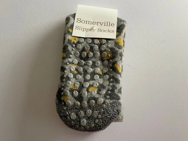 1 x Somerville Slipper Socks Leopard - Grey/Yellow **NEW** One Size