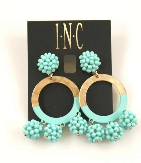 INC International Concepts Gold-Tone Beaded Resin Drop Hoop Chandelier Earrings
