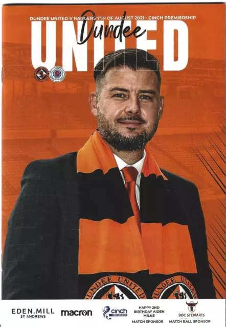 DUNDEE UNITED V RANGERS 7/8/2021 Scottish premiership PROGRAMME