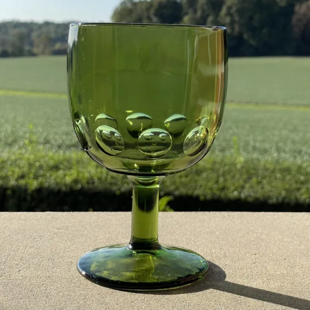 Lot of 3 Vintage Bartlett Collins Green Thumbprint Glass Goblet