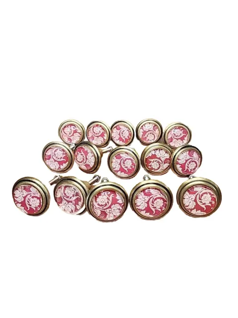 15  Pcs Vintage  Style Red / White Lace Brass Glass Drawer Cabinet Knobs