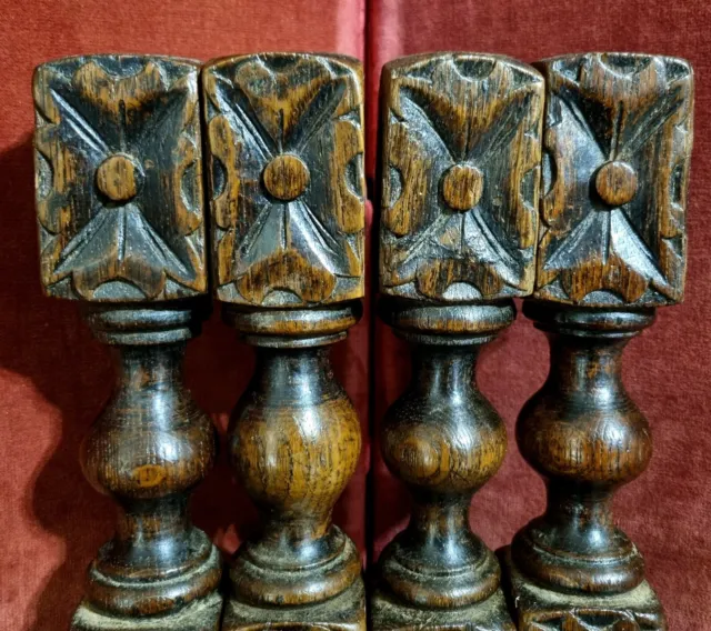 4 Victorian rosette wood carving Column Antique french architectural salvage 9" 5