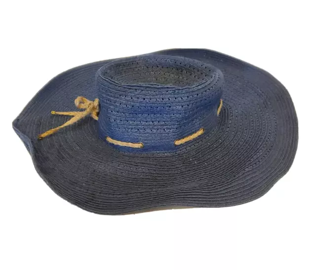 Lauren Ralph Lauren Floppy Beach Straw Sun Hat in Navy Blue size Medium