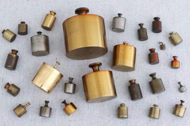 Lot of 27 Antique Vintage Apothecary Brass Scale Weights 500 Grams - 1 Gram