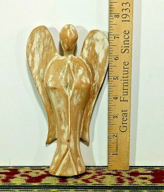1 Angel Statue, Small, Hard Wood, White-Wash Abstract, 7.5" Height, Made in Bali