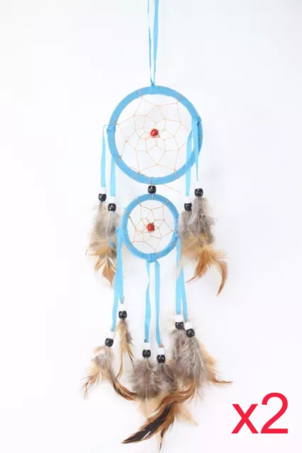 Set of 2 Blue Handmade Dream Catcher With Feathers Wall Hanging Decoration Gift