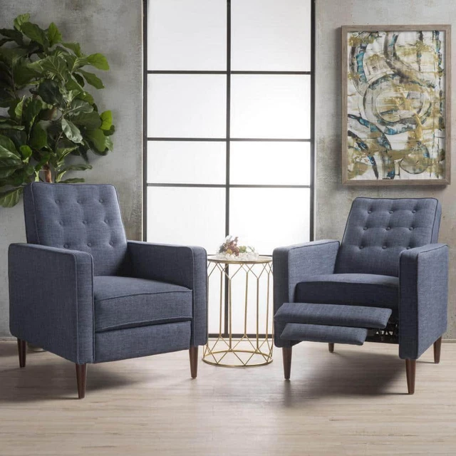 Club Chair Recliners Polyester Modern Dark Blue (Set of 2) Club Chair Recliners Polyester Modern Dark Blue (Set of 2)