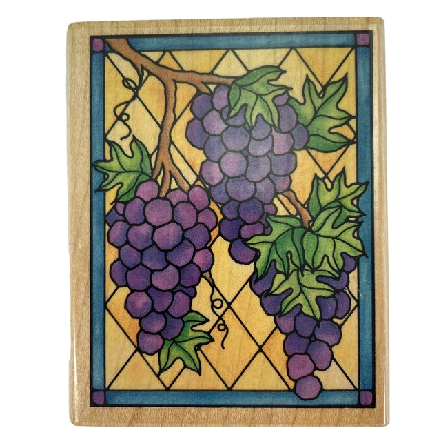 RUBBER STAMPEDE STAINED Glass Small Grapes Rubber Stamp A1242F Vine
