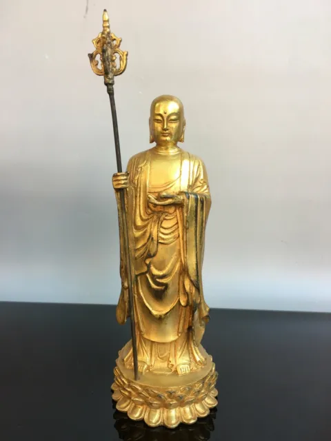 11" Tibetan Buddhism Chinese bronze 24kgilt Handmade Ksitigarbha Buddha statue