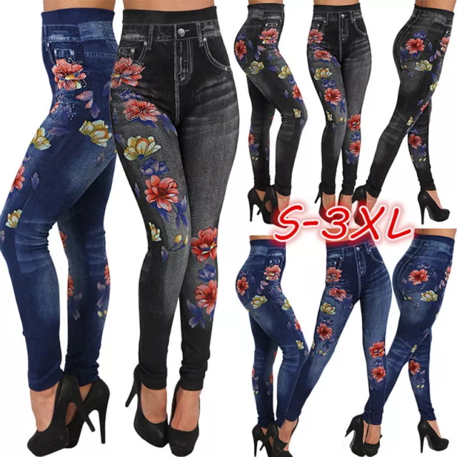 Womens Ladies Jeggings Stretchy Denim Look Skinny Jeggings Leggings Plus Size