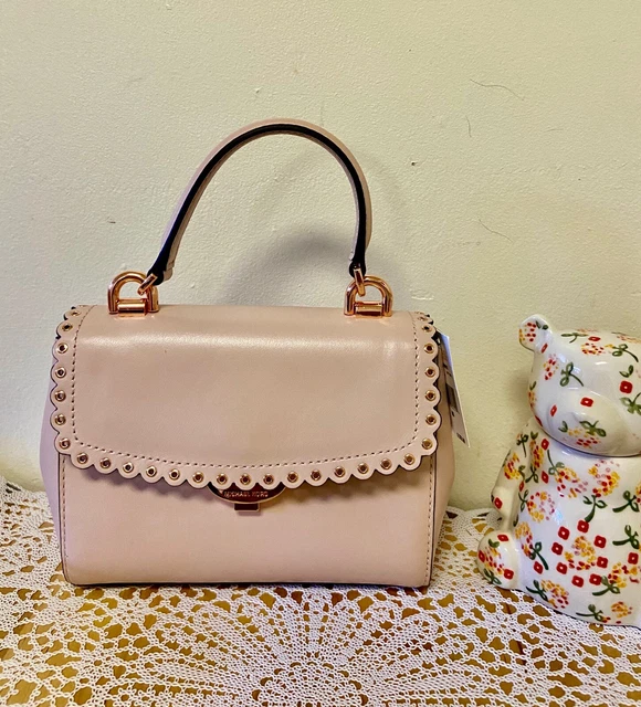 MICHAEL KORS AVA Extra Small Scalloped Leather Crossbody Rose Gold