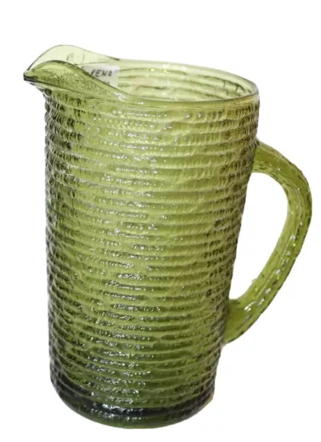 Vintage Anchor Hocking SORENO 1960s Avocado Green Glass Pitcher