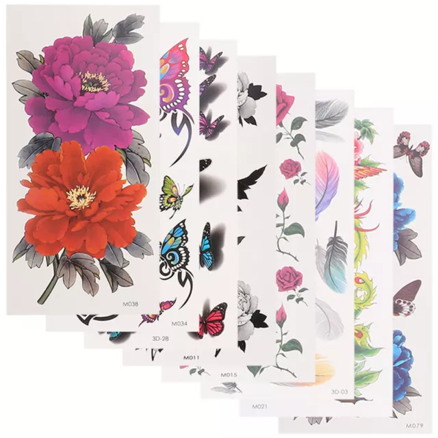 8 Sheets Tatouage De Papillons Stickers Fleur Les Fleurs Autocollant