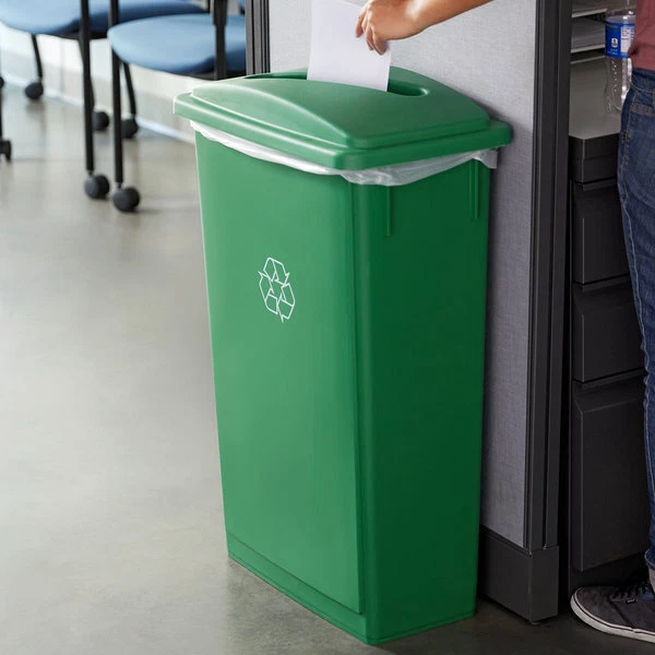 23 Gal. Green Heavy-Duty Plastic Slim Commercial Restaurant Trash Can