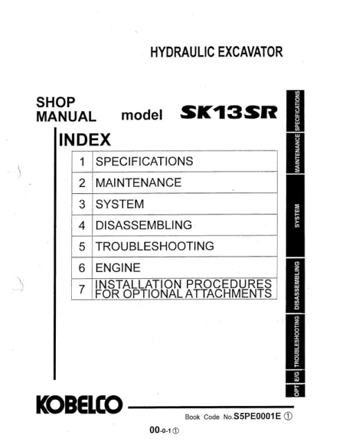 Kobelco Sk13Sr Hydraulic Excavator Service Manual Comb Binded