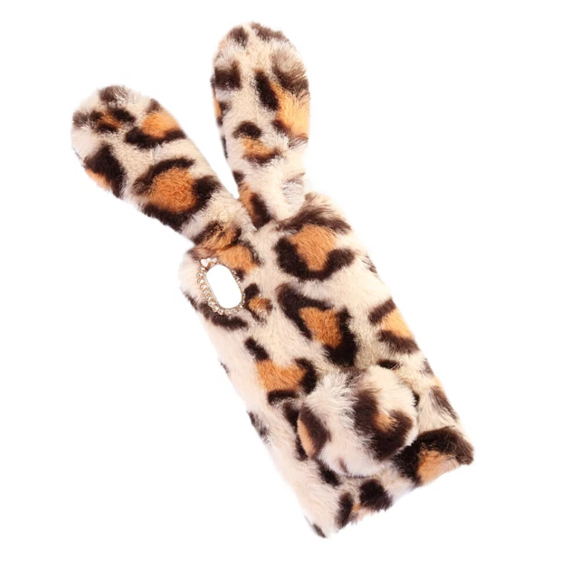 Peluche Lapin Cas De Téléphone De Mode Strass Hiver Garder Chaud 3