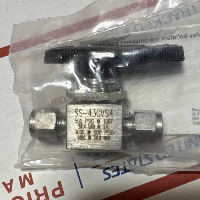 New Swagelok SS-43GVS4 SS 1-Piece 40G Series Vented Ball Valve