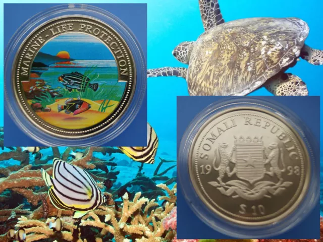 Somalia 10 Dollar Farbmünze1998  Marine Life Protection -Meereslandschaft (ER05)