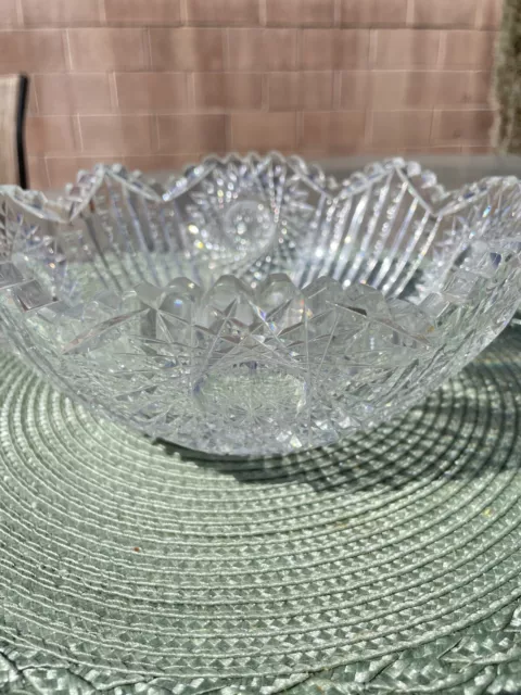 American Brilliant Period Cut Glass Bowl Sparkles Very Sharp Heavy 8.5”
