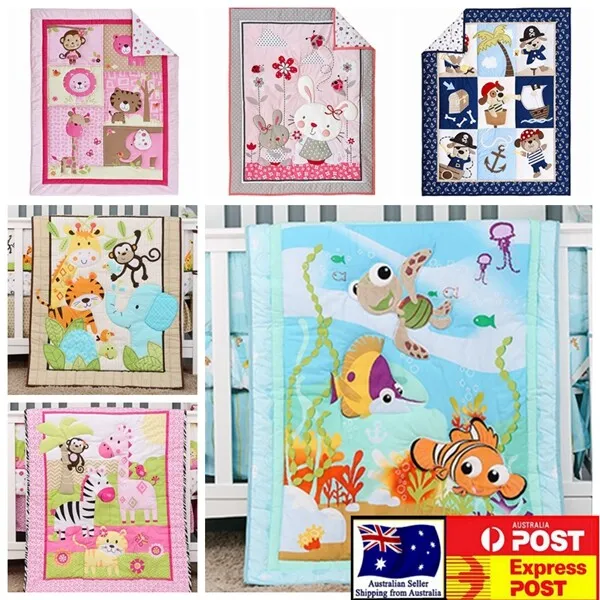 Baby Boy Girl 2 Pieces Quilt + Fitted Sheet Cotton Nursery Bedding Crib Cot Set