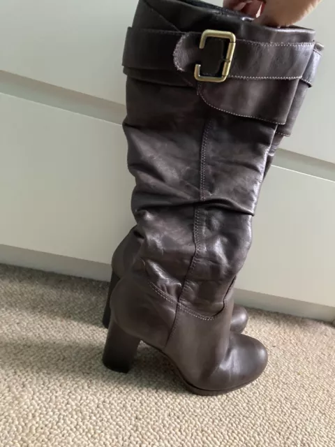 Fab Bronx Size 4 37 High Heeled Brown Leather Boots Buckle Detail VGC