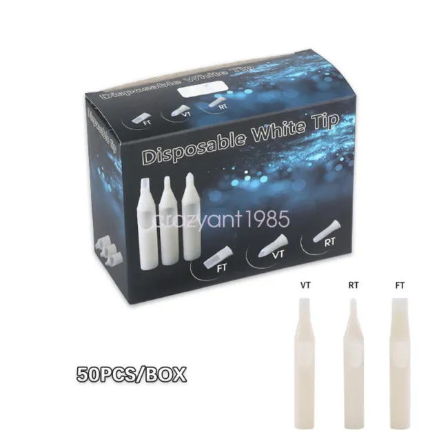 50 piezas/caja de plástico estéril blanco desechable boquilla de tatuaje puntas de aguja RT FT DT