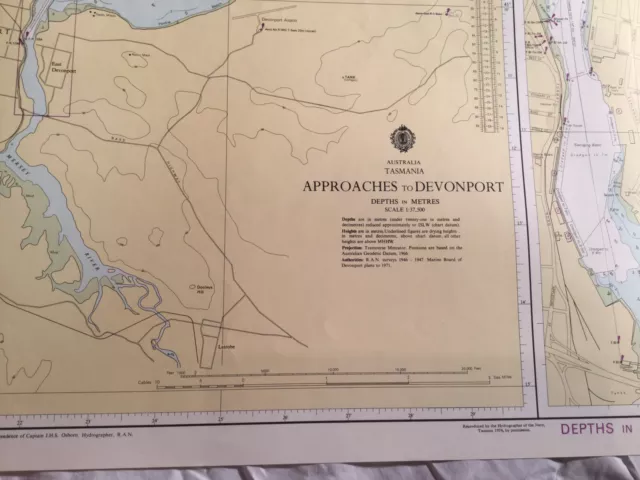 Genuine 70s Vintage Nautical Chart Port of Devonport Tasmania Australia