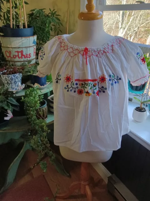 VINTAGE ALBUS BRAND Mexican Embroidered Women's Peasant Blouse Size M/L ...