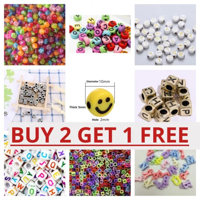 200 Alphabet Letter Beads Mixed Colour A-Z Number Kids DIY Jewellery Party Gift