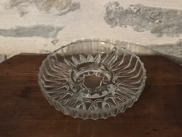 Plat Ancien 3 Compartiments En Verre Avec Anse – Étain Ou Régule – Déco Vintage