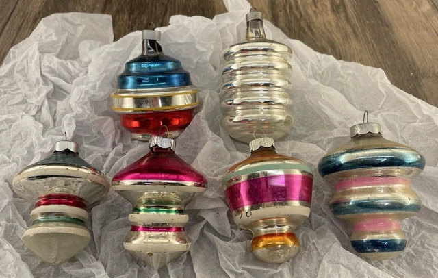 Vtg Lot of 6 Barrell Lantern UFO Glass Ornaments Various Makers Christmas Retro