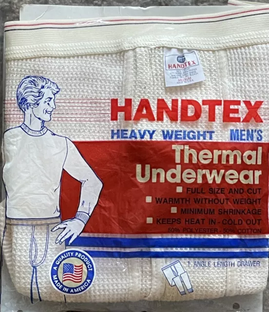 VINTAGE HANDTEX LONG Johns Thermal Under Pants Mens M Waffle Knit Made ...