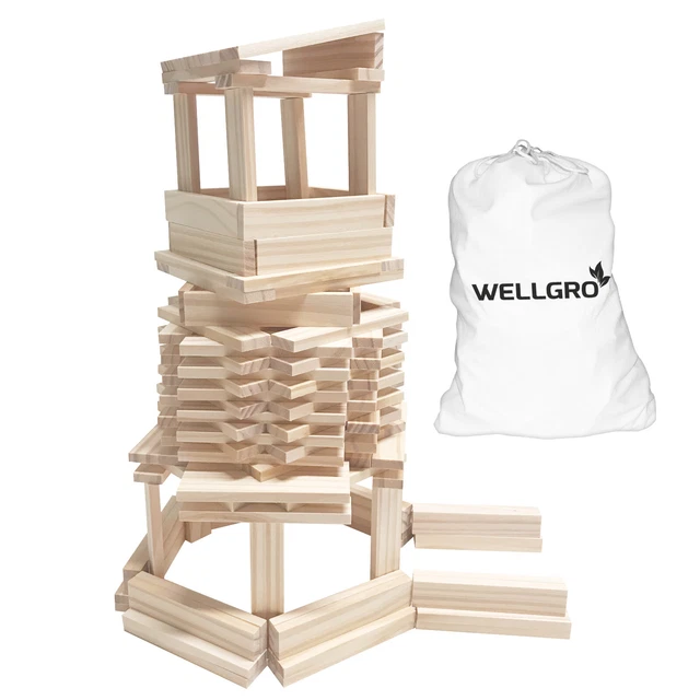 WELLGRO Holzbausteine Holzsteine zum Bauen naturfarbene Bauklötze Bausteine Holz