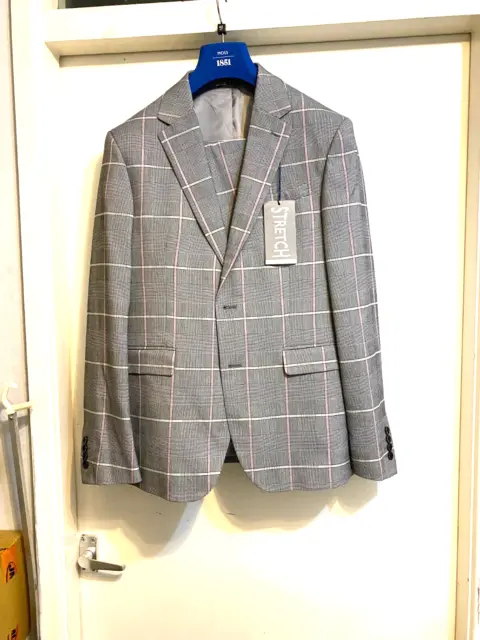 Moss 1851 Men S Slim Fit Grey Check Suit Trouser/Blazer Sz 42R £229