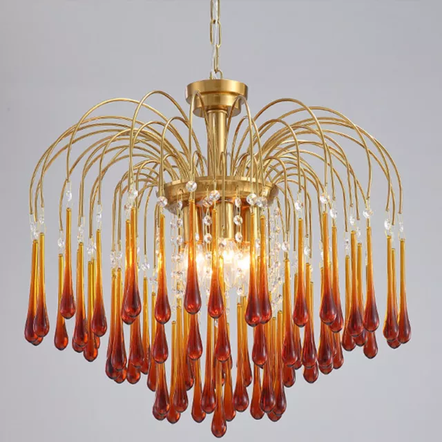 Retro Glass Rain Drop Chandelier Italian Living Room Pendant Light Ceiling Lamp