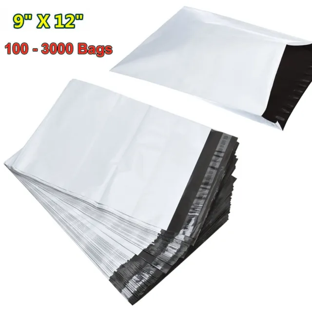 100-3000 9"x12" Poly Mailers Mailing Envelopes 2.5 Mil Self-Sealing Plastic Bags