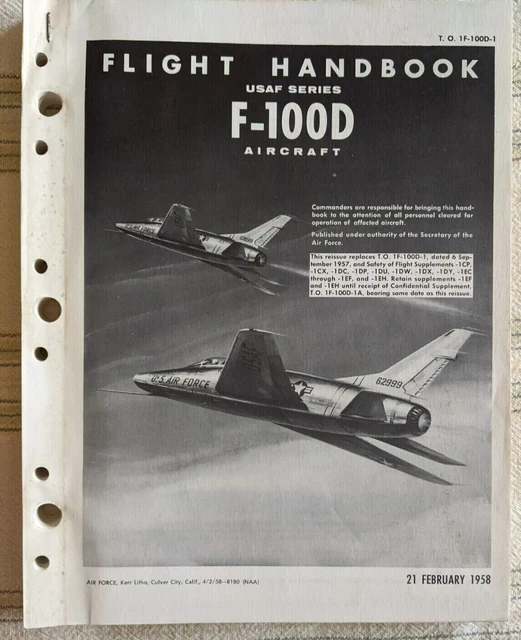 Original Usaf North American F-100D Flight Handbook