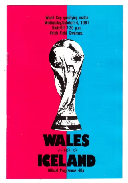 Wales v Iceland - 1982 World Cup Qualifier - Oct. 1981 - Football Programme