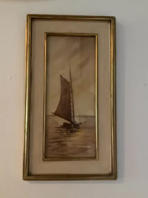 Original 19th Century Vintage Watercolor seascape framed signed by artist